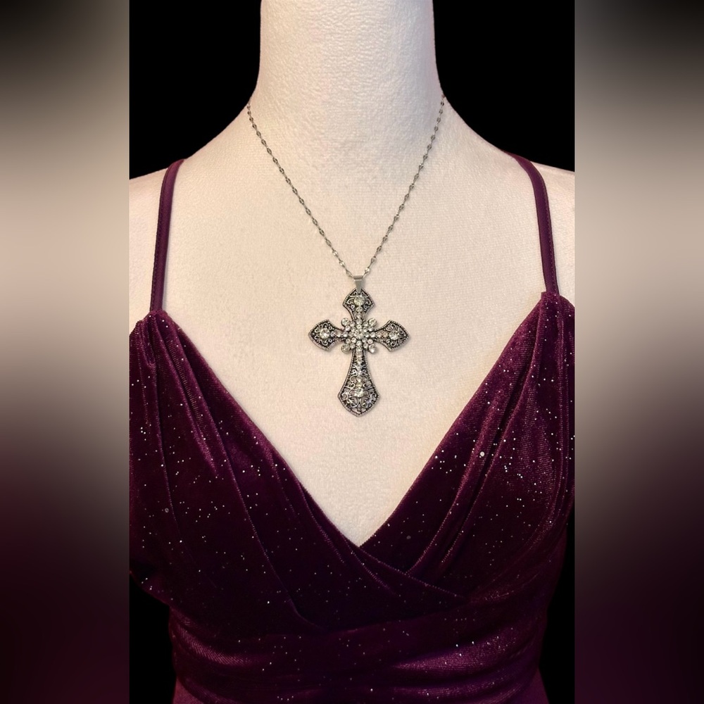 Big Cross Pendant Necklace Choker Vampire Cross Rosary Goth Punk New